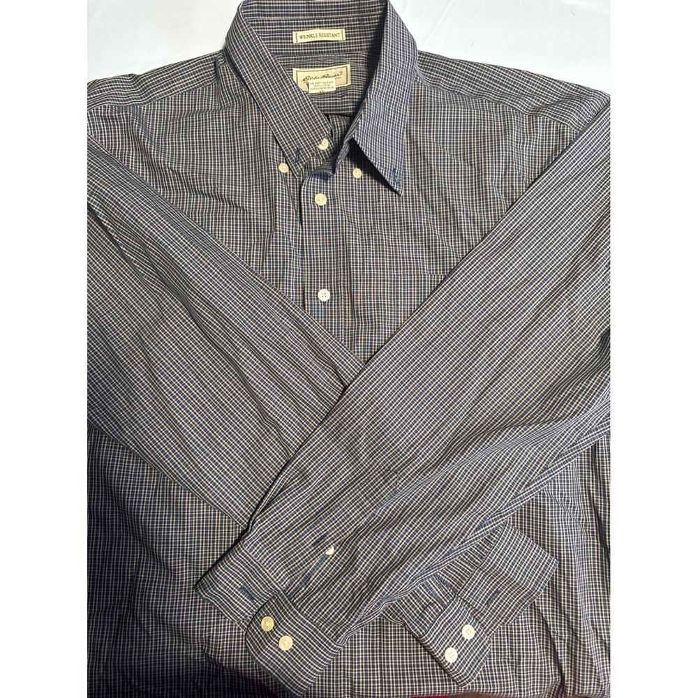 Eddie‎ Bauer Mens XL Button Down Shirt Long Sleeve Plaid Wrinkle Resistant
